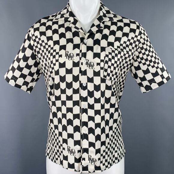 RHUDE AW22 Size XS Black White Tencel Short Sleeve Shirt - Picture 1 of 7